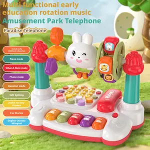 Interactive Musical Light Up Keyboard Phone Toy - Unisex Educational Toy with 16 Puzzle Games, Rhythm Games, Bunny & Animal Sounds, for Ages 3-4
