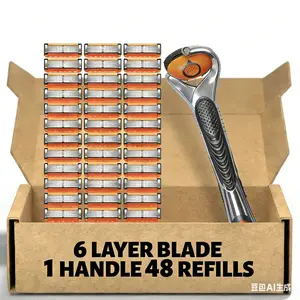 Razors for Men, 1 Handle, 46 Blade Refills, 6 Layer Blade for a More Comfortable Shave