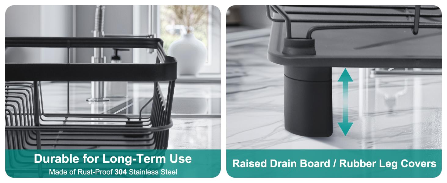 [New Deal] Dish Drying Rack for Kitchen Counter,Space-Saving Dish Rack with Drainboard,Rustproof Countertop Dish Drainer with Utensil Holder for Sink,Black