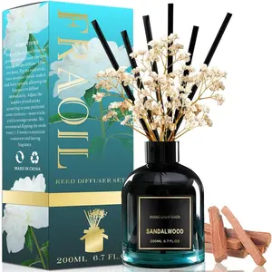 Sandalwood Reed Diffuser, Reed Diffuser Set 6.7 fl oz (200 ml) with 6 Reed Sticks,   Reed Diffuser for Bathroom Shelf House Bedroom Office Decor