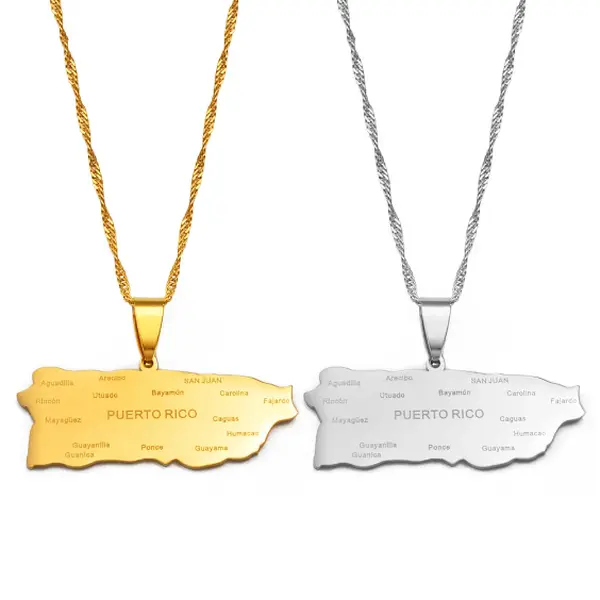 Hot selling Puerto Rico Map PR Country Pendant Necklace Jewelry Women Puerto Ricans Unisex Flag