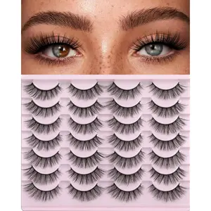 False Eyelashes 14mm Faux 3D Mink Lashes Natural Look Fluffy Cat Eye Wispy Lashes Pack by Kiromiro, 14 Pairs