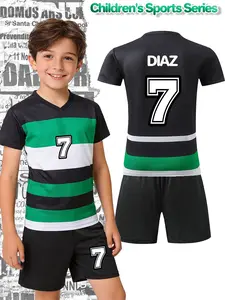 Children's football clothing set named DIAZ, number 7, including T-shirt and shorts, lightweight and breathable, suitable for sports, daily use, and outdoor activities.