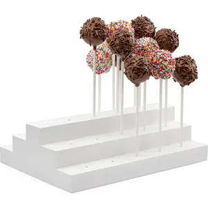 Wooden Cake Pop Stand; Tiered Treat Holder (24-Hole, White) Ornaments Decor