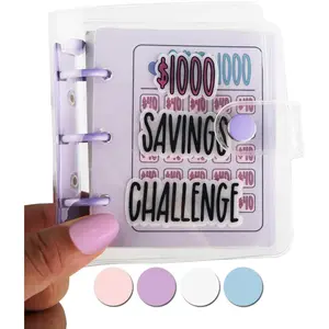 Mini Portable Money Saving Binder Save $1000 Envelopes Money Saving Challenge Book Purple 1 Piece