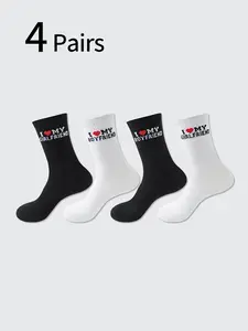 4 Pairs Unisex Striped Crew Socks, Comfortable Soft Knit, All-Seasons, Ideal for Daily Wear & Outdoor Activities
