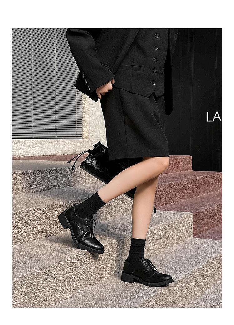 Derby men’s leather shoes with a premium feel—black dress/casual style, height-boosting platform sole, large toe box