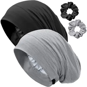 Satin Lined Bonnet for Sleeping Women Men - Adjustable Sleep Cap, Slouchy Beanie Hair Wrap for Curly Braid Locs