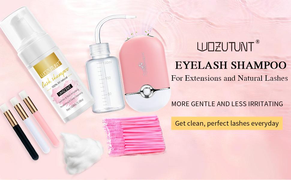3.38oz Eyelash Extension Cleanser - Lash Mousse Shampoo, Lash Brushes, Cleanser Brush, Wash Bottle for Long-Lasting Lashe  Daily Mascara Nourishing
