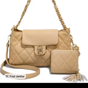 Quilted Beige Crossbody Bag with Tassel and Matching Wallet for Women