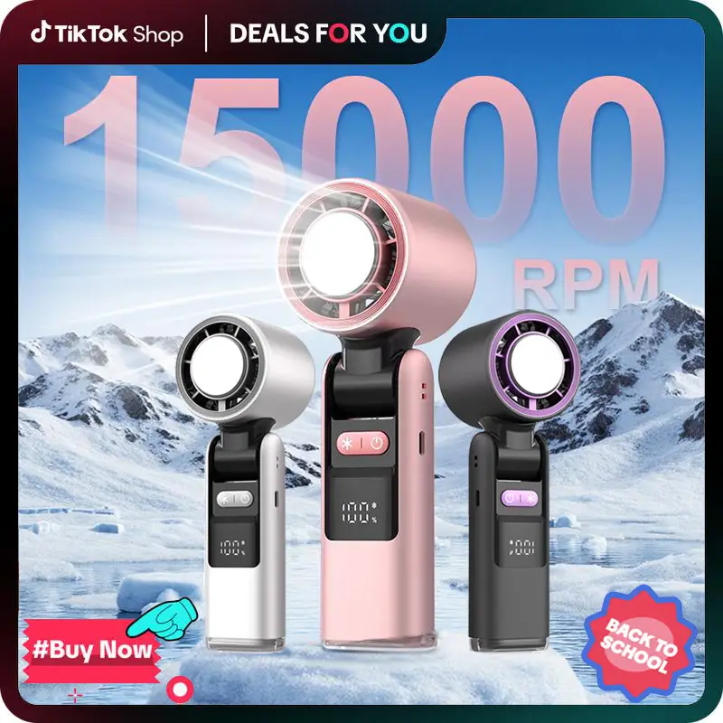 【Deals For You】 Portable Handheld Turbo Cooling Fan, 5 Gear Wind, 4000mAh Battery Operated, Up to 12 Working Hours, Digital Display, 3 IN 1 Hand Fan