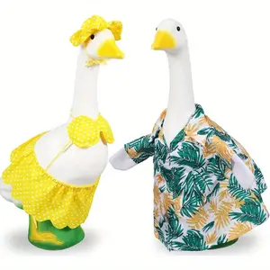 [Buy 1 Get 1 Free Gift] LIVOA 2 Set Porch Goose Outfits – Summer Hawaiian Clothes with Shirt, Bikini & Hat for 23'' Cement Goose Statues – Outdoor Patio Garden Lawn Art Decoration Costume Accessories