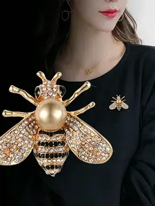 Faux Pearl Bee Brooch, /silver Color Plated Crystal Insect Lapel Pin for Women, Elegant Accessory for Daily Wear & Gifts