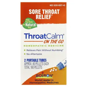 Boiron ThroatCalm® On The Go, 2 Portables Tubes, 80 Pellets Each