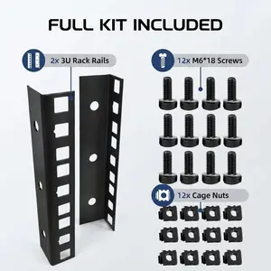 Professional 3u Rack Rail Kit, Dual Rails + 12 Sets M6*18 Screws Nuts, Ideal for Studio Audio Equipment, DIY Enthusiasts, Home Studios