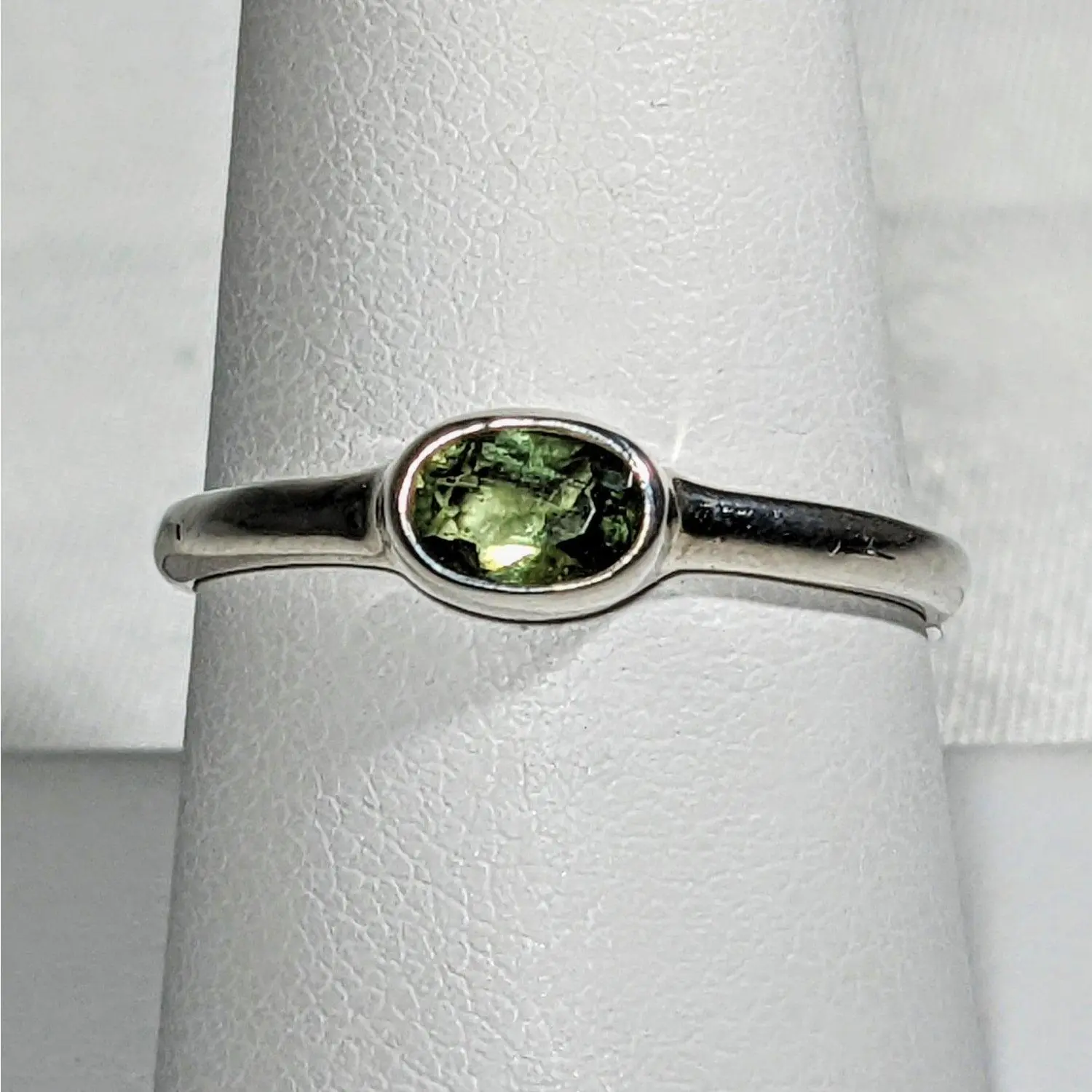 Moldavite Faceted Oval Sterling Silver Ring