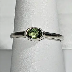 Exquisite Genuine Moldavite Oval Sterling Silver Ring Moldavite Faceted Oval Cut Stackable Sterling Silver Ring Choose Size #SK2619