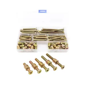 35 Sets Threaded Insert Nuts and Bolt Assortment Kit, 1/4-20  13mm Threaded Inserts & Hex Socket Furniture Barrel  (5 Sizes) Combination, Carbon Steel (Zinc Plated), Yellow