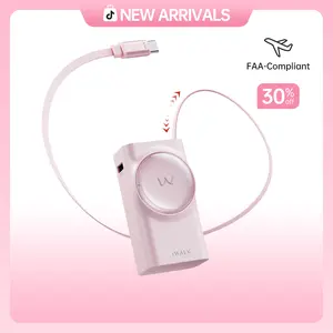 iWALK 10000mAh 30W Speed Power Bank, Compact Mobile Accessory with Retractable USB-C, USB-A, Triple Output, Adjustable Digital LED Display for iPhone 17, Galaxy S25, iPad Fast Charging