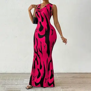 Women's Creative Printed V Neck Bodycon Dress - Elegant and Fashionable Zebra Print Sleeveless Dress - 100% Polyester - Suitable for All Seasons - Sexy Dress for Women - Suitable for Adults - Suitable for Party and Date Occasions