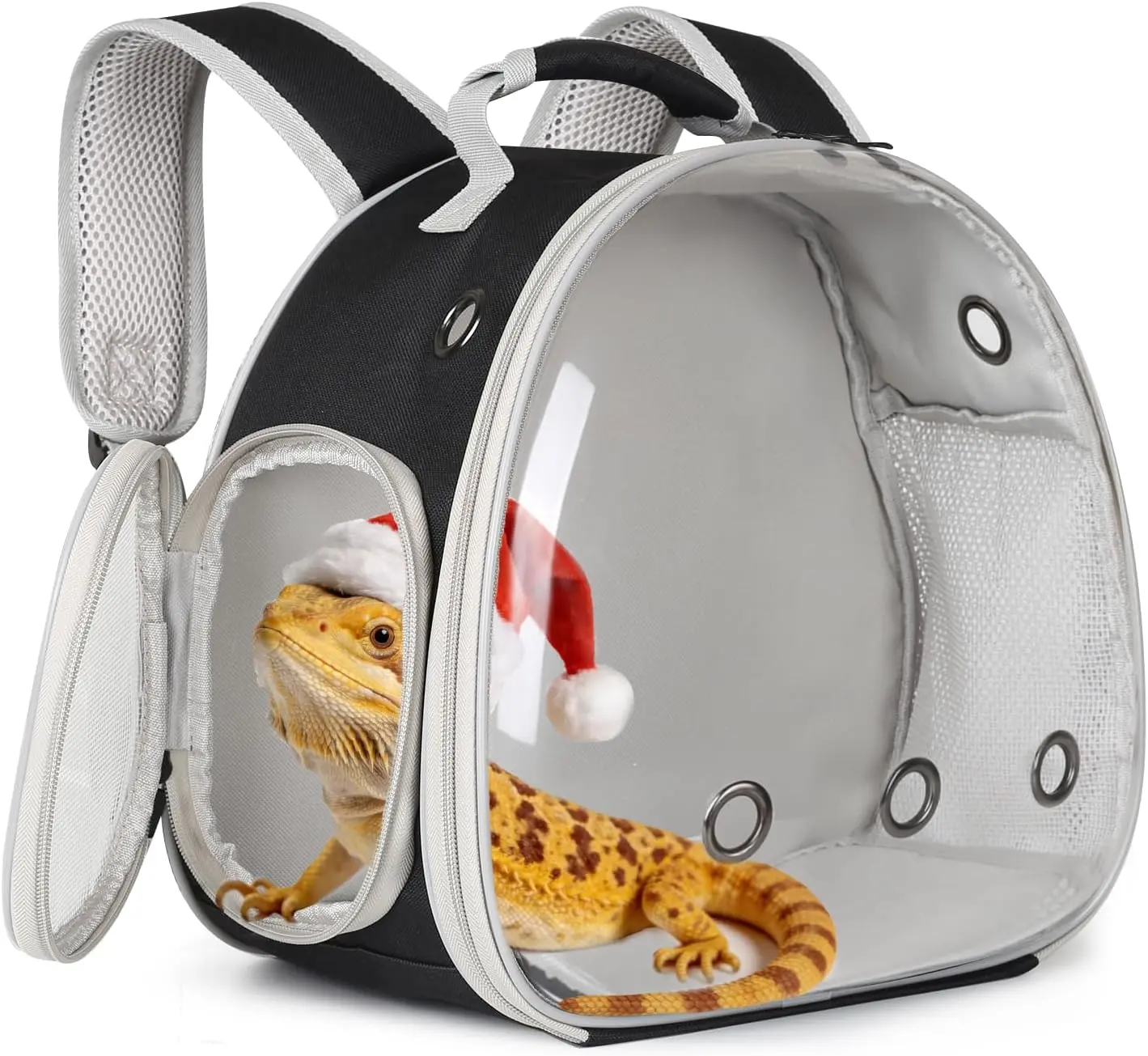 Guinea Pig Backpack Carrier, Bearded Dragon Carrier Backpack with Clear Bubble Window,Small Animal Travel Backpack for Hedgehog Rat Parrot,Rabbit,Sugar Glider,Airline Approved(Black, Backpack)