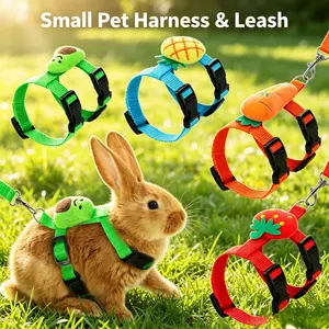 4 Sets Adjustable Bunny Rabbit Harness and Leash – Cute Vest Harness with Fruit Decoration for Small Pets – Bunny, Ferret, Guinea Pig, Kitten – Small Pet Walking Accessories