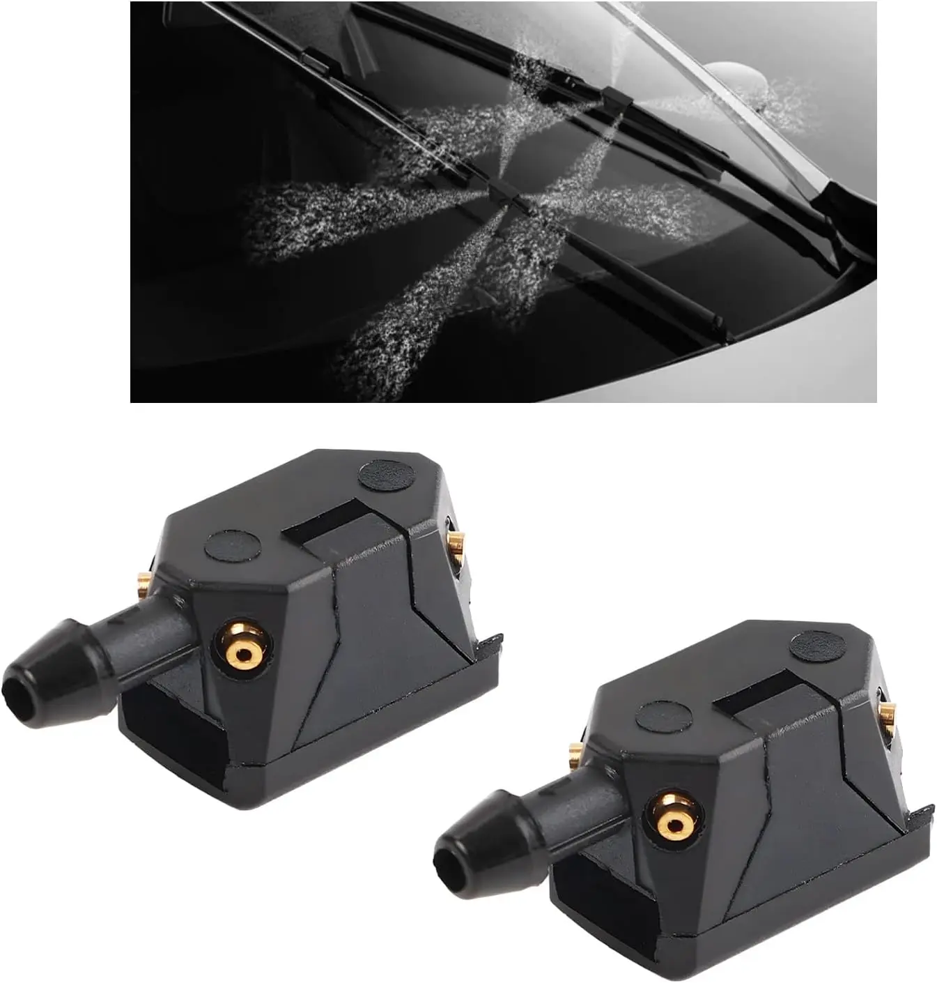 Povtii 2 PCS Front Windshield Washer Nozzles, 4-Way Spray Sprinkler Windshield Wiper Washer Replacement, Arm Mounted Wiper Cleaning Nozzle Tool for Front Window, Car Accessories