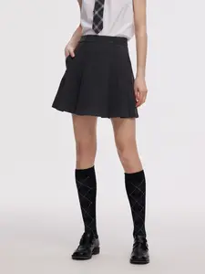 Worsted Wool Blend Pleated A-Line Women Culotte Skirt