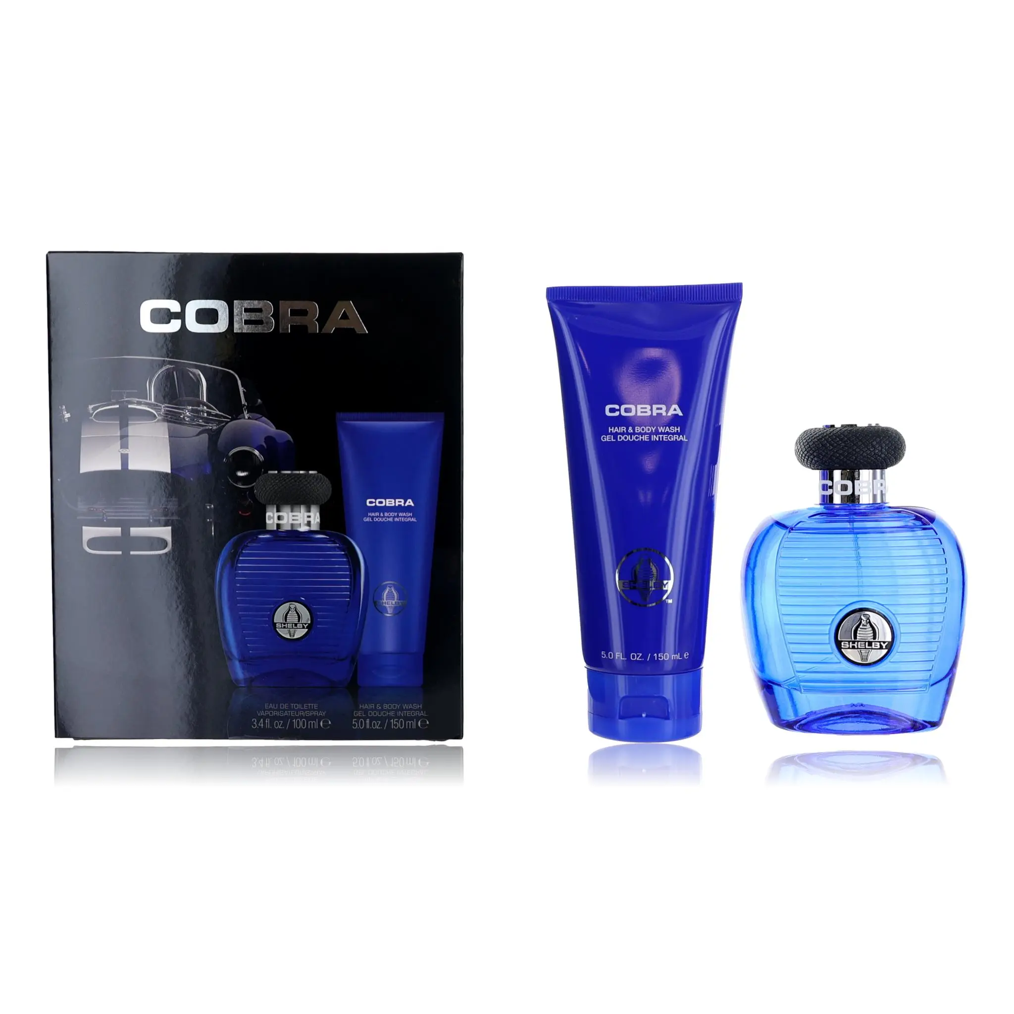 Cobra Blue by Carroll Shelby Men's 2-Piece Gift Set Pack, Male Care Fragrance Set with Bottle and Iconic Logo, Two Piece Set, Personal