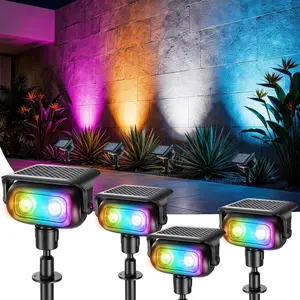 BrizLabs 4-Pack Robot-Inspired RGB Solar Spot Lights, 11 Color-Changing Modes (RGB Fade & Flash), IP55 Durable Waterproof, 2-in-1 Stake & Wall Mount, Auto On/Off Solar Landscape Lights for Garden, Pathway, Durable Waterproof Light
