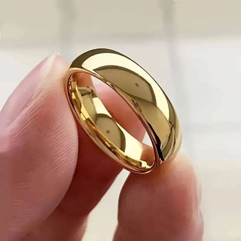 Unisex Classic 24K Gold-Plated 6mm Arc Shape Titanium Stainless Steel Wedding Ring - Polished Metal, Solid Titanium, Elegant Minimalist Design, Narrow Luxury Gold-Tone Ring, Modern Minimalist Style, Suitable for Daily Wear, Gifting, Luxury Gold Rings