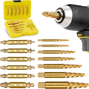 Small Screw Extractor Set, 13 PCS Stripped Screw Removal Tool, HSS 6542 Easy Out Kit for Damaged, Broken, Valentines Day Gifts for Men (Golden)