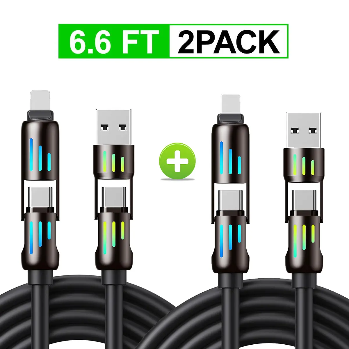 【Buy 1 Get 1 Free】2Packs 240W Multi-Function Data Cable - Fast Charging with LED Light for IPhone, MacBook, IPad, Samsung S25, and More, USB A/Type-C/Lightning- Multi-Device Charging Cable
