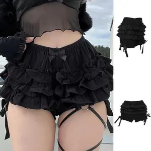 Women Bloomer Shorts, Summer Elastic Waist Layered Solid Casual Shorts, Streetwear for Daily, Ladies Clothes for Indoor Outdoor Wear, Ladies Clothes for Daily WearGift