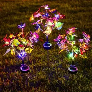 2Pcs Solar Butterfly Lights Colored LED Flower Tree Ground Lamp Outdoor Waterproof Festival Garden Lawn Lamp Yard Pathway Patio Decoration Decorative