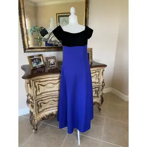 Cassini Black Velvet Purple Designer Maxi Evening Dress