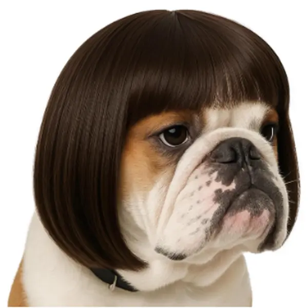 Dog Wig - Funny Human-Inspired 7in Silk Hair Accessory, Adjustable and Secure Fit Elastic PVC Headband, Brown for Small/Medium/Large Dogs, Hairstyle Ideas for Halloween, Birthdays, Adoption Anniversaries, All Seasons Pet Cosplay Decoration