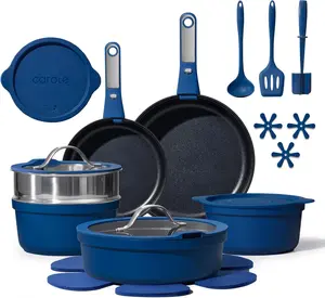 22pcs Pots and Pans Set Non Stick, Nonstick Cookware Set, Dishwasher/Oven/Fridge Safe Pots and Pans, Removable Handle RV Oven Safe Cookware, Induction Kitchen Set, Blue