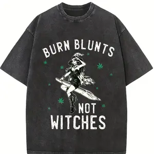 Unisex Burn Blunts Not Witches Funny Marijuana Weed Smoker Stoner T-Shirt Casual Top