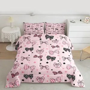 Cute Bowknot Comforter Set, Cartoon Bow Bedding Set, Dark Pink Bow-tie Duvet Quilt Bedroom Decor