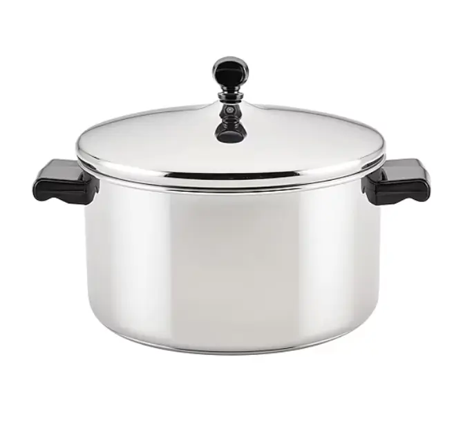 Farberware Classic Series 6 Qt Stainless Steel Stock Pot with Lid - Heavy-Duty, Easy-Clean Kitchen Cookware for Pasta, Soup, Family Cooking, Ceramic Induction Compatible
