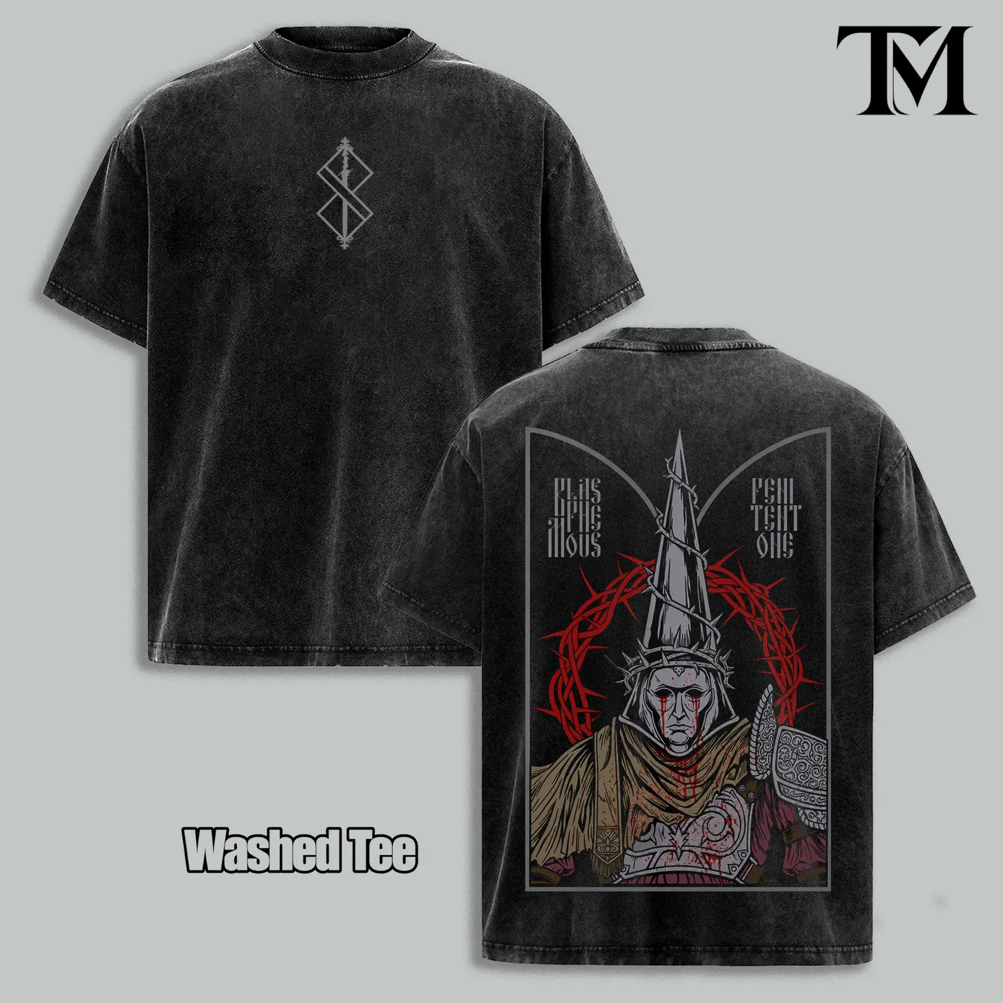 Blasphemous The Penitent One Vintage Washed T-Shirt, Dark Gothic Fantasy Graphic Tee, Oversized Heavyweight Cotton Streetwear Shirt, Soulslike Gamer Gift