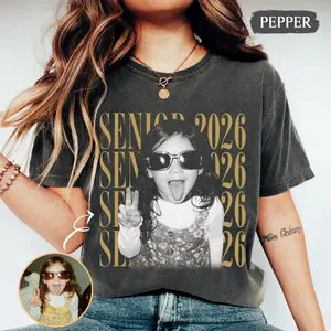 Personalized Vintage Photo Senior Shirt, Custom Graduation Picture Tee, Class Of 2026 Graduate Gift, Retro Senior Boy Girl T-Shirt