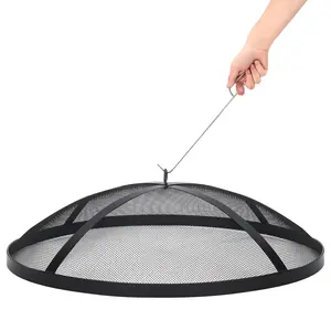 GARVEE Fire Pit Spark Screen Cover for Campfires - Easy Lift Stainless Steel, Mesh Protector, Guide Rod Included, Outdoor Patio & Backyard Accessory, Black，36*36*7inch