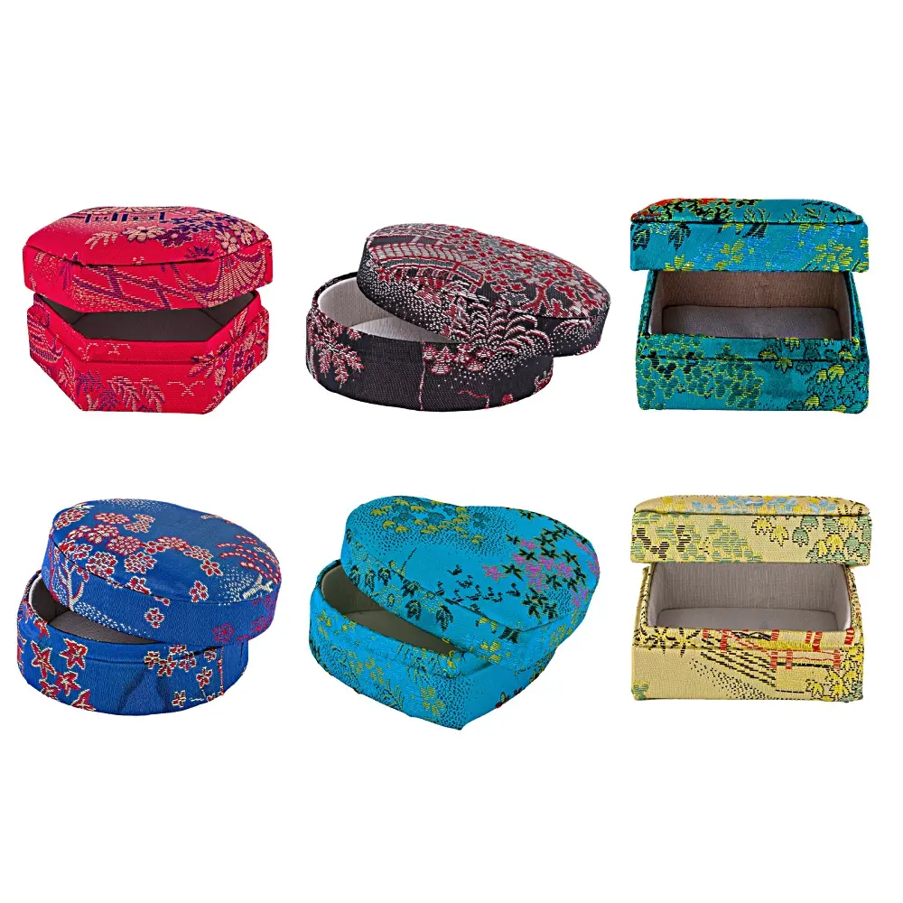 JTV Multicolor Silk Trinket Box Set of 6 in Assorted Shapes