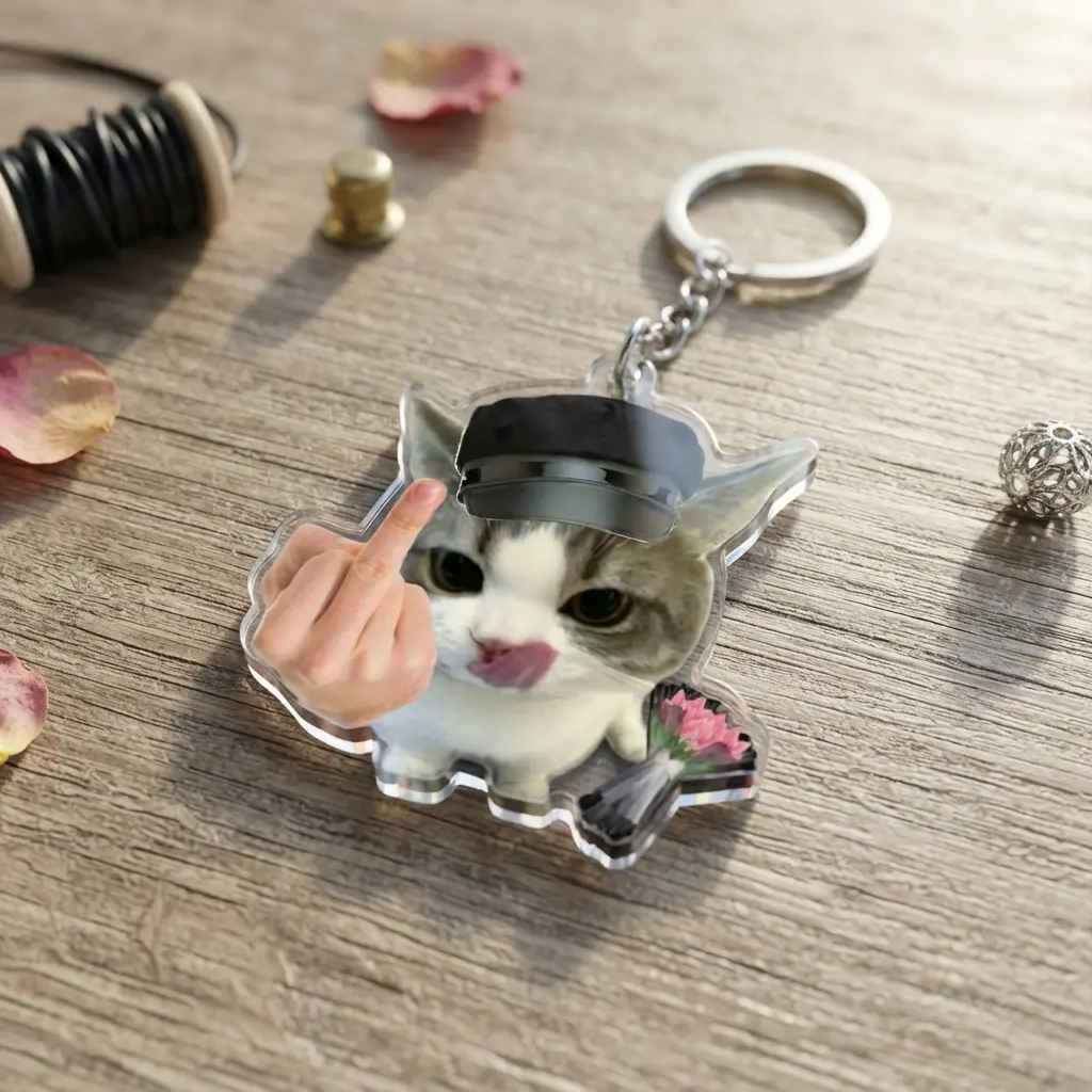 Funny Meme Cat Keychain, Acrylic Sarcastic Kitten Keyring, Rude Pet Bag Charm, Novelty Birthday Gag Gift, Cute Cat Lover Acrylic Jewelry