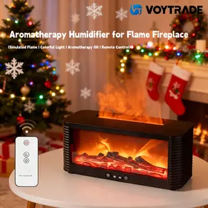 VOYTRADE 300mL Fireplace-Shaped Essential Oil Aroma Diffuser & Humidifier with 9-Color Changing LED Lights and Large Flame Effect, Featuring Remote Control, Timer, and Auto Shut Off Functions, Suitable for Home, Office, Yoga Studio, and Bedroom