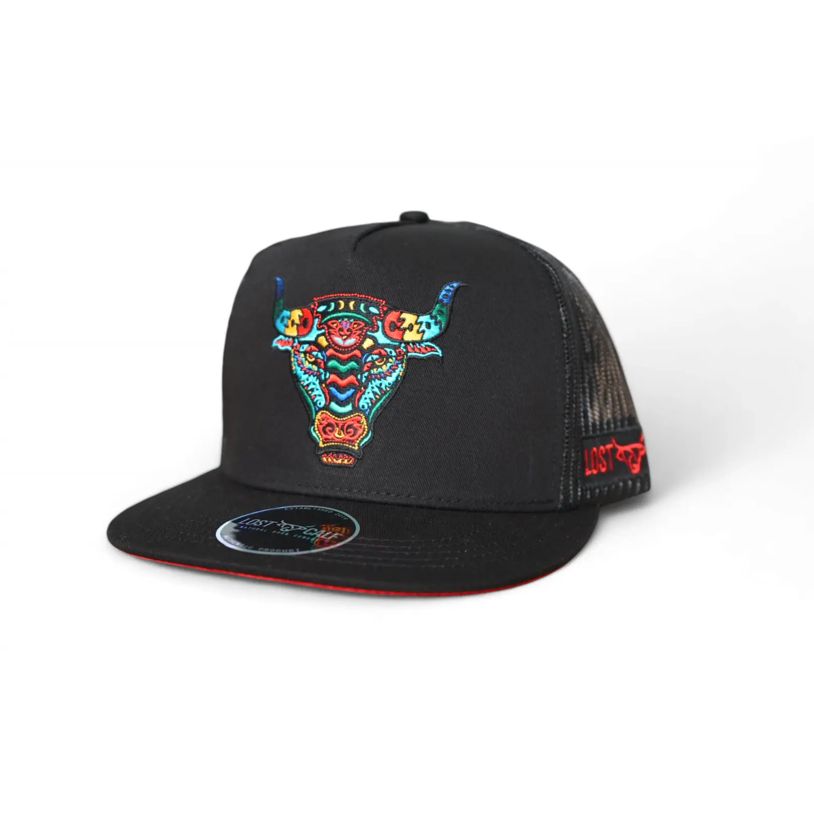 Alebrije Black Flat Bill Trucker Hat