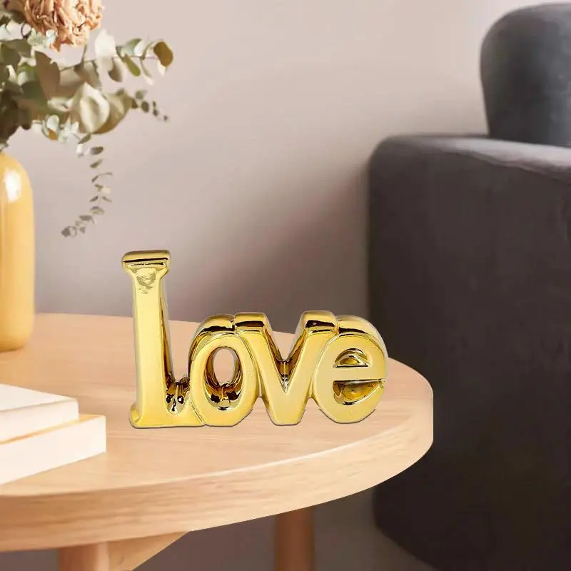"Love" Letter Design Ceramic Ornament, Letter Shaped Desktop Decoration, Home Decor Supplies for Living Room Bedroom Office, Home Ornaments, Home Decor Products