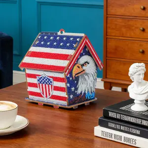 Independence Day commemorative edition is here!  Wooden Diamond Art House Set DIY American Independence Day 250th Anniversary Craft Tabletop Ornament Gift for Loved Ones Friends Festive Home Decor